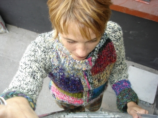 blouson zippé laine tricotée main